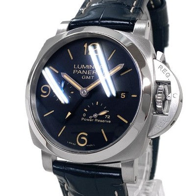PANERAI LUMINOR 1950 3 DAYS GMT BLACK DIAL PAM01321 STAINLESS STEEL 44MM