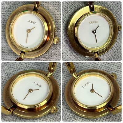 GUCCI CHANGE BEZEL 11/12.2 WOMEN'S QUARTZ WATCH VINTAGE GOLD WHITE DIAL RARE