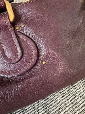 CHLOE PADDINGTON HANDBAG, BURGUNDY, PADLOCK, LEATHER PEBBLED GENUINE WOMEN ITALY