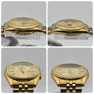 SEIKO 5 AUTOMATIC DAY-DATE 7S26-3110 FLUTED BEZEL GOLD DIAL MEN'S WATCH 36.3MM