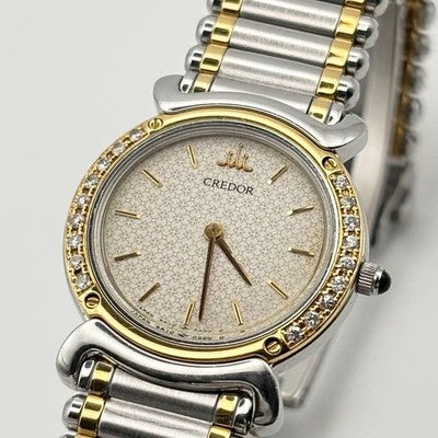 SEIKO CREDOR 5A70 0210 DIAMOND BEZEL 18KT QUARTZ WATCH NEW BATTERY RARE