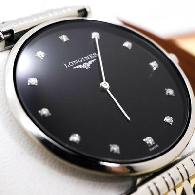 LONGINES LA GRANDE CLASSIQUE 3179 QUARTZ 12 DIAMONDS BLACK DIAL STAINLESS WATCH
