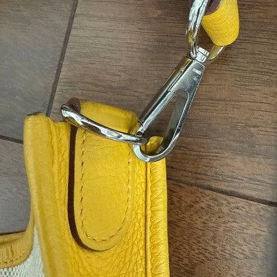 HERMES EVELYNE PM SHOULDER BAG YELLOW CANVAS & LEATHER COMBINATION, USED