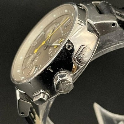 LOUIS VUITTON TAMBOUR CHRONOGRAPH Q1322 QUARTZ GOLD DIAL LEATHER LADY'S WATCH