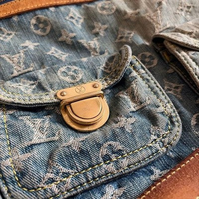 LOUIS VUITTON MONOGRAM DENIM BAGGY GM M95048 BLUE SHOULDER BAG WOMEN FRANCE USED