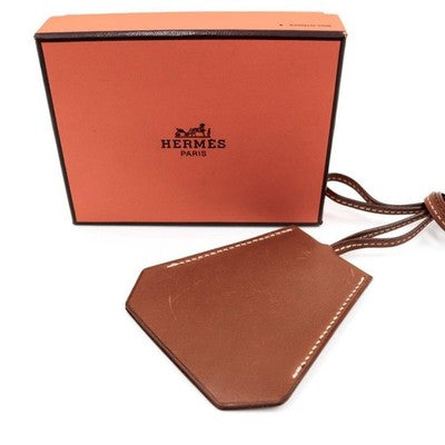 HERMES CLOCETTE KEY RING NECKLACE BROWN LEATHER SILVER LOGO MARGIELA ERA W/BOX