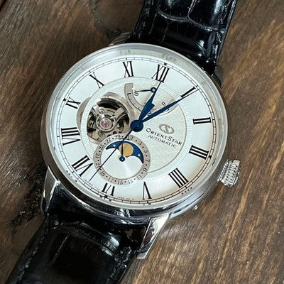 ORIENT STAR MECHANICAL MOON PHASE RK-AM0001S AUTOMATIC STAINLESS LEATHER WATCH