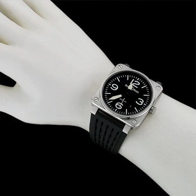BELL & ROSS AVIATION BR03-92-S AUTOMATIC 42MM BLACK DIAL STAINLESS STEEL WATCH