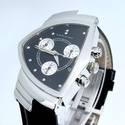 HAMILTON VENTURA CHRONOGRAPH 6345 QUARTZ BLACK DIAL STEEL MEN'S LADIES WATCH