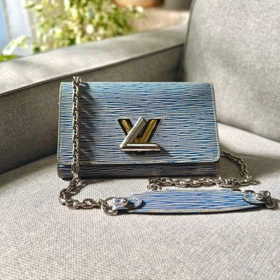 LOUIS VUITTON EPI TWIST CHAIN WALLET M61036 BLUE DENIM SHOULDER BAG CLUTCH LV