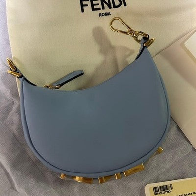 FENDI NANO FENDIGRAPHY POUCH 7AS089 LIGHT BLUE LEATHER UNUSED W/ DUST BAG