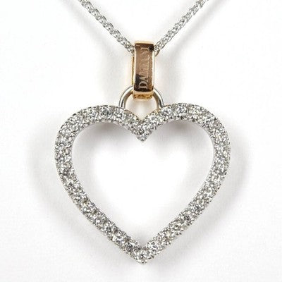 DAMIANI DIAMOND HEART NECKLACE IN 18K WHITE GOLD/PINK FASHION JEWELRY