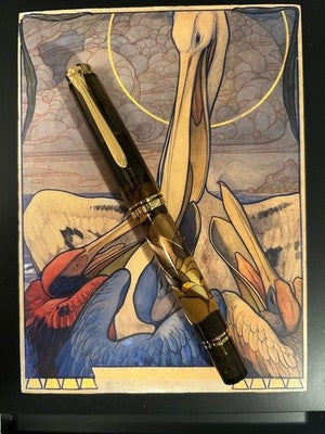 PELIKAN SOUVERAN M600 GEORG TIPPEL ART COLLECTION 14K F NIB FOUNTAIN PEN W/BOX