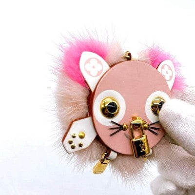 LOUIS VUITTON WILD FUR CAT BAG CHARM BIJOU SAC KEY HOLDER M63093 PINK MONOGRAM