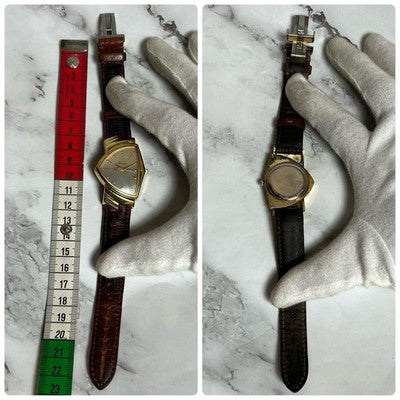 HAMILTON VENTURA 6250 MEN'S GOLD QUARTZ WATCH BROWN LEATHER BELT VINTAGE