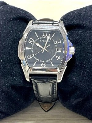 SEIKO CREDOR PACIFIC 8J82-0AC0 QUARTZ DATE BLACK DIAL MENS STAINLESS STEEL WATCH