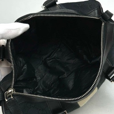 GUCCI MINI BOSTON BAG SHERRY LINE GG CANVAS BLACK LEATHER HANDBAG
