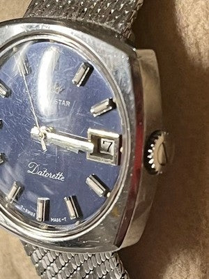 MIDO OCEAN STAR DATORRETTE AUTOMATIC BLUE DIAL MESH BRACELET VINTAGE WATCH DATE