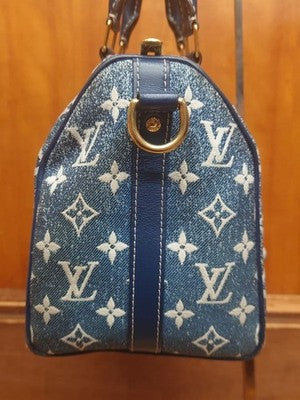 LOUIS VUITTON M59609 SPEEDY BANDOULIERE 25 MONOGRAM DENIM SHOULDER BAG BLUE