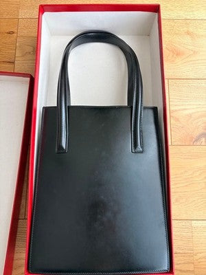 CARTIER PANTHERE VINTAGE BLACK HANDBAG LEOPARD LINING SHOULDER BAG WITH BOX