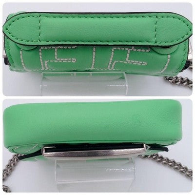 FENDI ZUCCA NANO BAGUETTE LEATHER SHOULDER BAG GREEN NEAR MINT