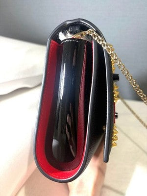 CHRISTIAN LOUBOUTIN PALOMA CLUTCH BLACK RED STUDDED CHAIN WALLET BAG 2WAY