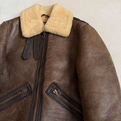 SCHOTT B-9 SHEARLING SHEEPSKIN COAT BOA JACKET MEN LEATHER SIZE 42 MADE IN USA