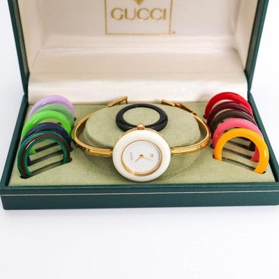 GUCCI CHANGE BEZEL 12 COLORS GOLD WOMEN'S WATCH L SIZE WORKING BEAUTIFUL