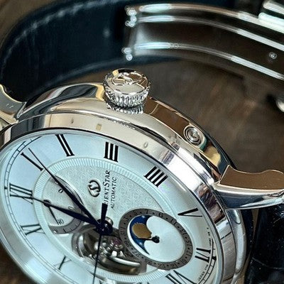 ORIENT STAR MECHANICAL MOON PHASE RK-AM0001S AUTOMATIC STAINLESS LEATHER WATCH