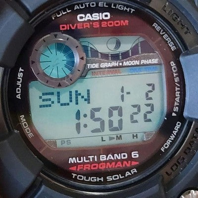 CASIO G-SHOCK FROGMAN GWF-1000-1JF SOLAR RADIO USED WORKING RED BEZEL SET JP