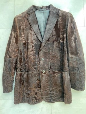 GUCCI TOM FORD FUR COWHIDE LEATHER SINGLE JACKET BROWN SIZE 48 RARE AUTHENTIC