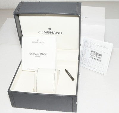 JUNGHANS MEISTER MEGA 058/4803 00 QUARTZ GREY DIAL SS LEATHER STRAP MEN'S WATCH
