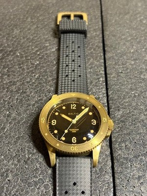 BALTIC AQUASCAPHE BRONZE AUTOMATIC DIVER 200M BLACK DIAL TROPIC RUBBER BOXED