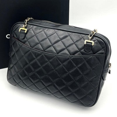 CHANEL MATELASSE LAMBSKIN CHAIN SHOULDER BAG BLACK COCO MARK QUILTED FLAP PURSE