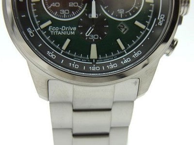 CITIZEN ECO-DRIVE CHRONOGRAPH TITANIUM MEN’S WATCH CA4570-88X GREEN DIAL UNUSE
