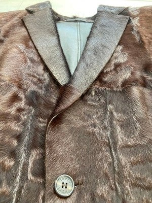 GUCCI TOM FORD FUR COWHIDE LEATHER SINGLE JACKET BROWN SIZE 48 RARE AUTHENTIC