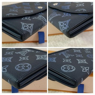 LOUIS VUITTON MAHINA IRIS LONG WALLET NAVY MONOGRAM LEATHER FLIGHT MODE IC CHIP