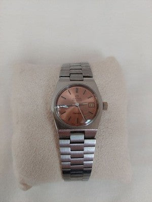 OMEGA GENEVE AUTOMATIC PINK GOLD DIAL DATE RARE DIAL LADIES WATCH VINTAGE