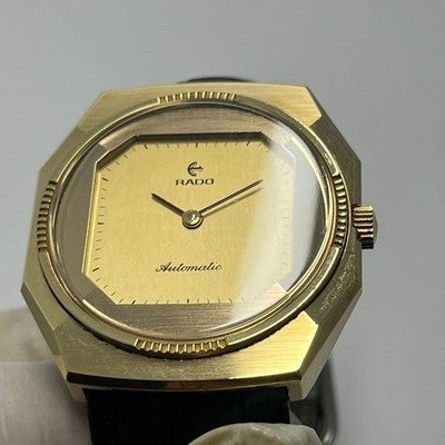 RADO VINTAGE 1970S AUTOMATIC 631.3173.2 GOLD DIAL OCTAGON LEATHER STRAP WATCH