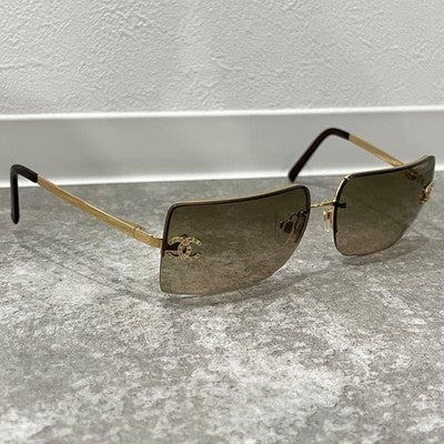 CHANEL 4092-B BROWN SQUARE SUNGLASSES VINTAGE METAL FRAME CRYSTAL LOGO ITALY