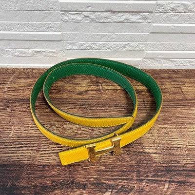 HERMES MINI CONSTANCE H-BUCKLE LEATHER BELT YELLOW GREEN 62-67CM WAIST