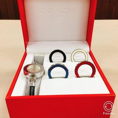COACH BREATH WATCH BEZEL CHANGE SILVER WRIST WATCH LEATHER LADIES CASUAL USED