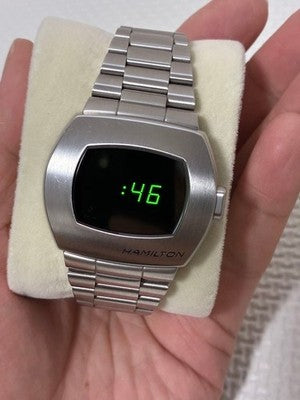 HAMILTON H524140 DIGITAL WATCH PSR PULSAR SILVER GREEN TEXT AUTHENTIC