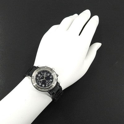 HERMES CLIPPER DIVER CL2 315 CHRONOGRAPH LADIES WRISTWATCH DATE DISPLAY, BLACK