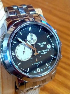 TISSOT PRC200 A014427A CHRONOGRAPH WATCH BLACK SILVER DIAL 200M STEEL MENS SWISS