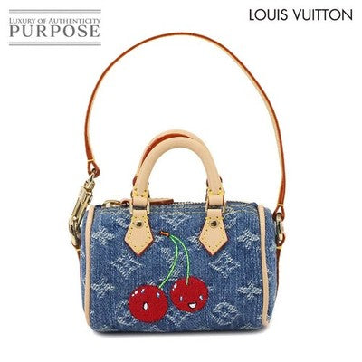 LOUIS VUITTON X TAKASHI MURAKAMI M02535 DENIM CHERRY BAG CHARM MICRO SPEEDY