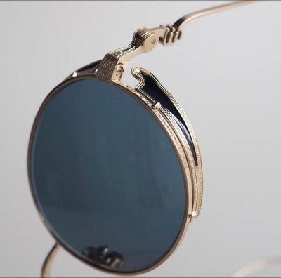 MATSUDA M3152 ROUND SUNGLASSES BRUSHED GOLD BLUE GREY LENS TITANIUM JAPAN