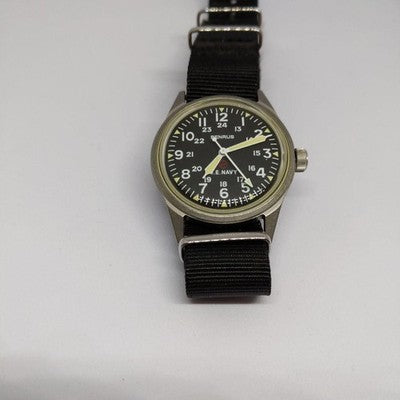BENRUS U.E. NAVY AUTOMATIC WATCH BLACK NYLON STRAP DATE FUNCTION AS IS