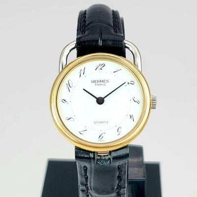 HERMES ARCEAU WOMEN'S QUARTZ WATCH WHITE DIAL GOLD & SILVER LUXURY