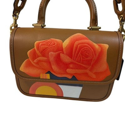 COACH ROGUE TOP HANDLE TOM WESSELMANN ROSE PRINT 3WAY LEATHER BAG 22X15X7CM